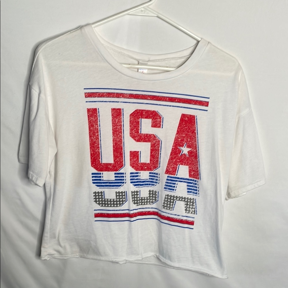 Patriotic White Red Crop Boxy Tee